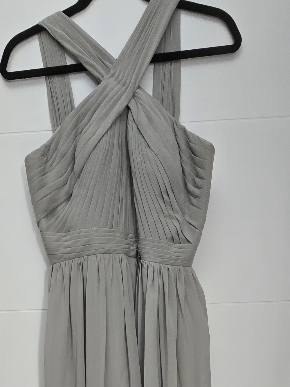 Elegant Grey Chiffon Bridesmaid Dress Maxi Formal Evening Gown Pleated Size 8